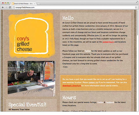 Cory's Grilled Cheese Website